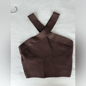 Babaton chocolate brown halter ribbed top
